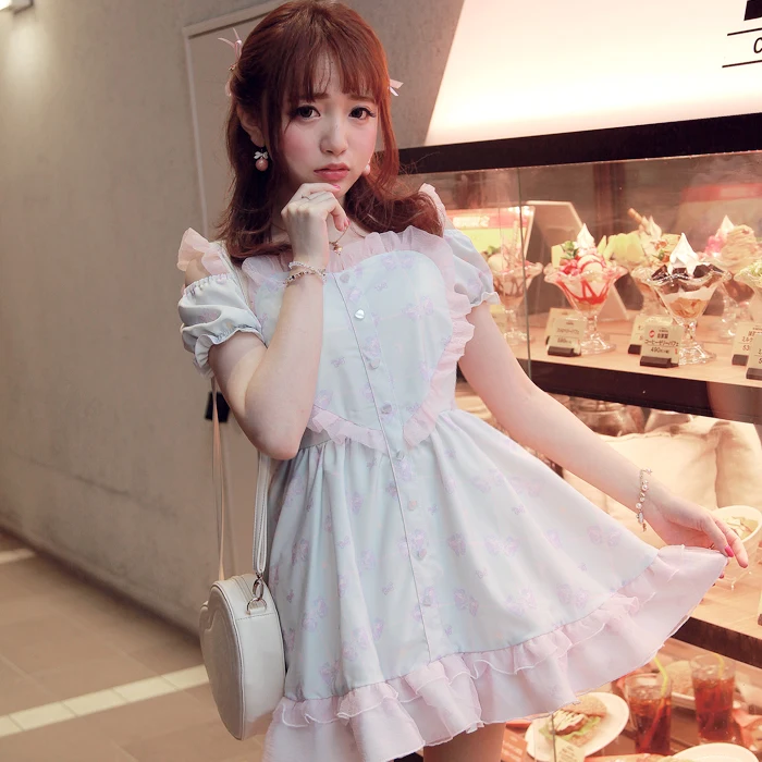 

Princess sweet lolita dress BoBON21 Exclusive design Alone the wildebeest printing love Hollow out Dew shoulder dress D1210