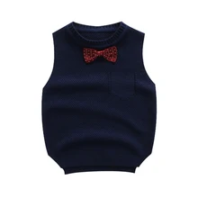 Детские вязаные свитера, жилеты с бантом, Повседневные пуловеры с круглым вырезом, жилеты для мальчиков и девочек, chandails