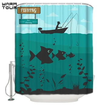 

WARMTOUR Shower Curtain Go fishing Extra Long Fabric Bath Shower Curtains Mildew-resistant Bathroom Decor Sets with Hooks