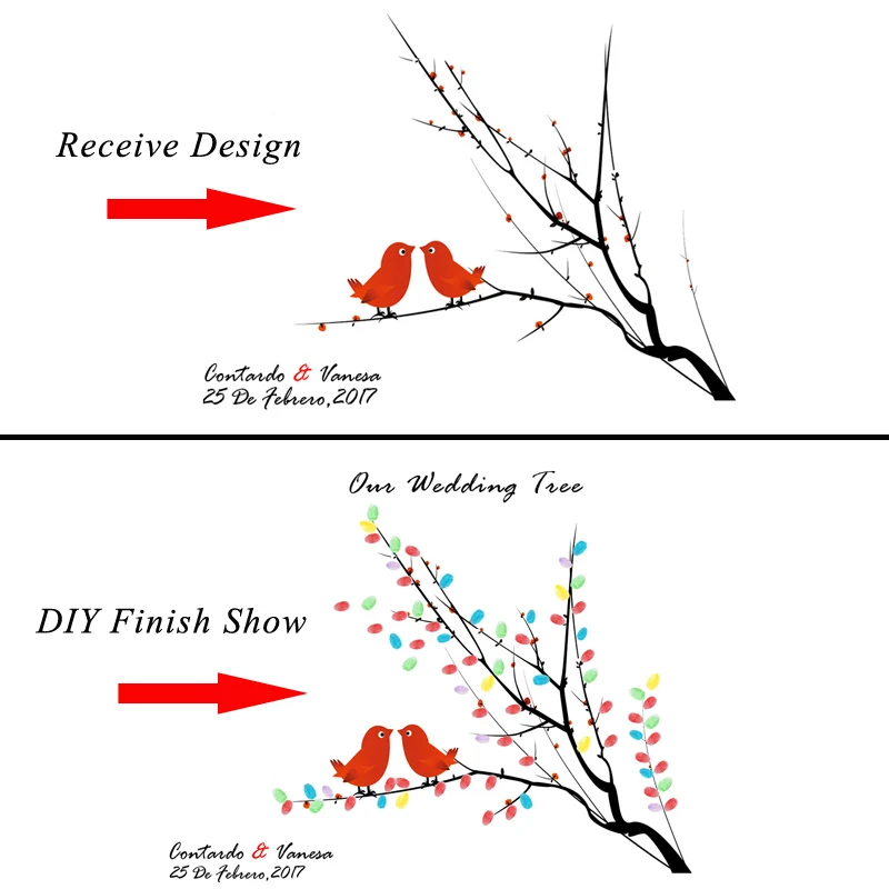 DIY Свадебное дерево отпечаток пальцев Подпись гость книга подарок на день рождения печатная живопись вечерние блага Индивидуальные без рамы холст живопись - Цвет: 003