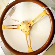 Золотой хромированный спиц 15 дюймов 38 см Универсальный Винтажный Классический Деревянный автобус гоночный автомобиль Руль с роговой кнопкой ручной работы