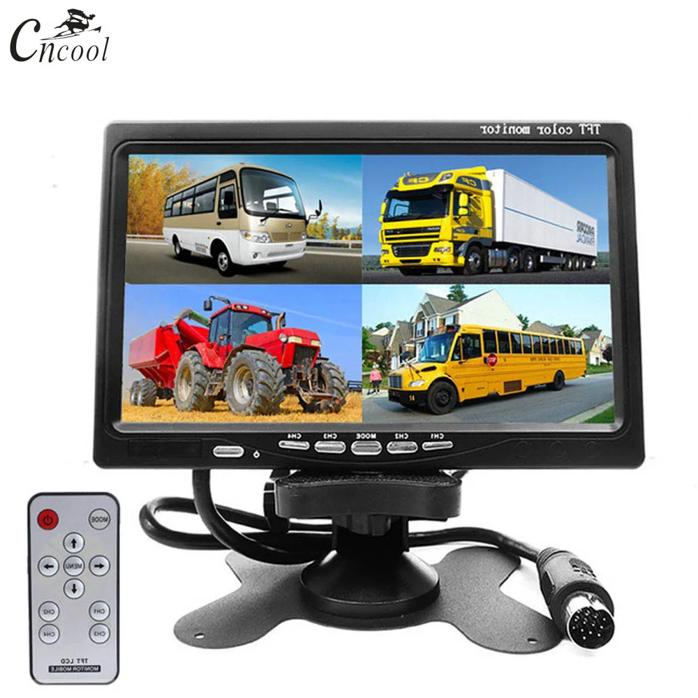 

Cncool DC12V-24V 7" LCD 4CH Video input Car Video Monitor For Front Rear View Camera Quad Split Screen 6 Mode Display Reorder