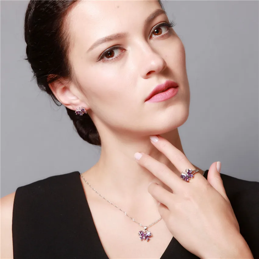 Комплект из кольца серёг и с фиолетовым кристаллом|wedding jewellery set|jewelry sets for womensilver