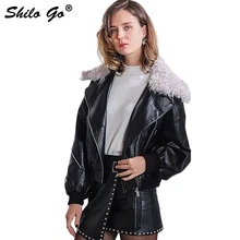 Шило GO кожаное пальто Женская Осенняя мода Овчина натуральная кожа куртка из шерсти ягнёнка меховой воротник с длинным рукавом негабаритная куртка