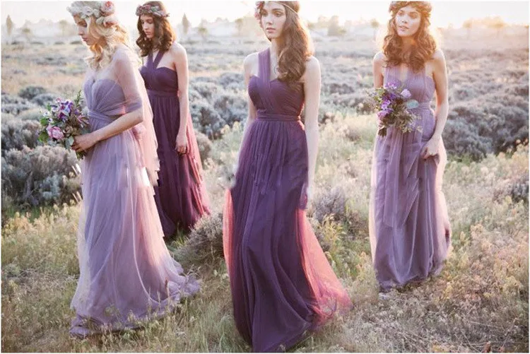 Lavender Purple Blush Long Tulle Bridesmaid Dress 2017 New Ribbon Lavender Purple Blush Long Tulle Bridesmaid Dress 2017 New Ribbon Variable Shoulder Beach Wedding Guests Tr B0022 In Dresses From