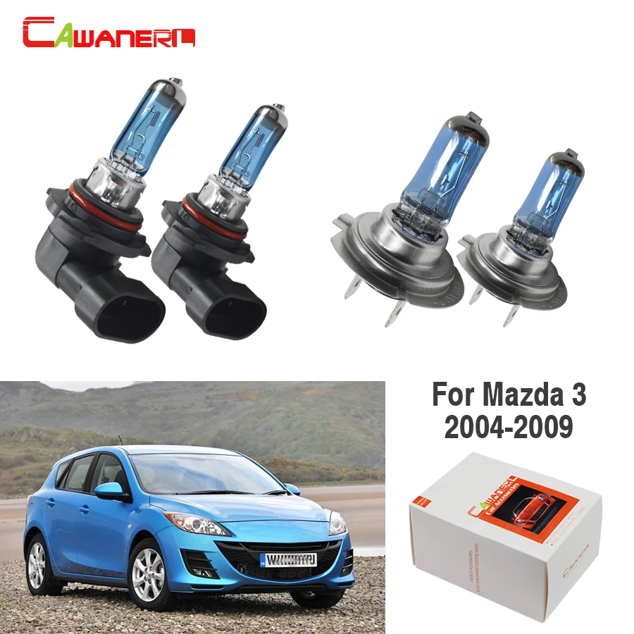

Cawanerl For Mazda 3 2004-2009 100W Car Headlight Light High Beam + Low Beam Halogen Lamp 12V 4 Pieces