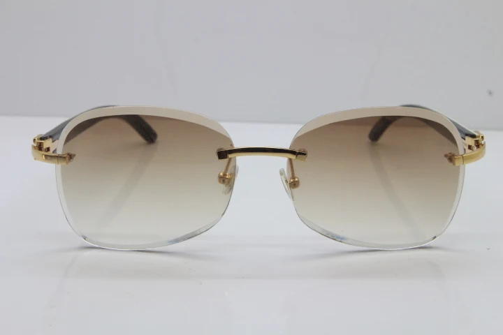2018 New Cartier Rimless  T8200847 White Mix Black Buffalo Horn Sunglasses in Gold Brown Lens (2)