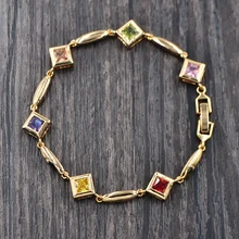 Мода для девочек золотой цвет многоцветный кубический цирконий CZ Геометрические Квадратные блоки браслет ювелирные изделия