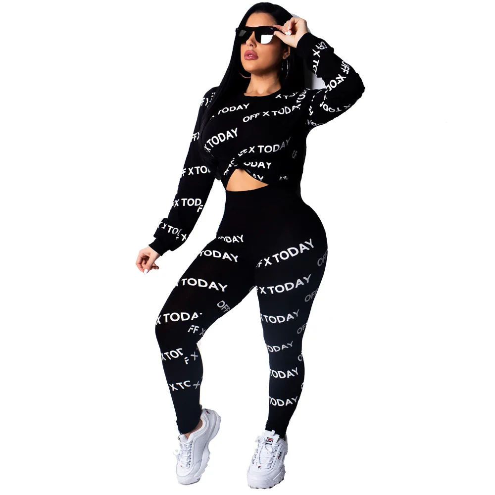 

2018 Letter Print Full Sleeve Autumn Winter tracksuits Classic Sportswear Women Set outfit fashion two pieces suits casual 3022
