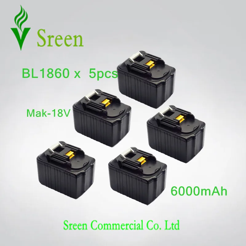 

5PCS New 18V Rechargeable Lithium Ion 6000mAh Replacement Power Tool Battery for Makita BL1830 194205-3 194230-4 BL1840 LXT400