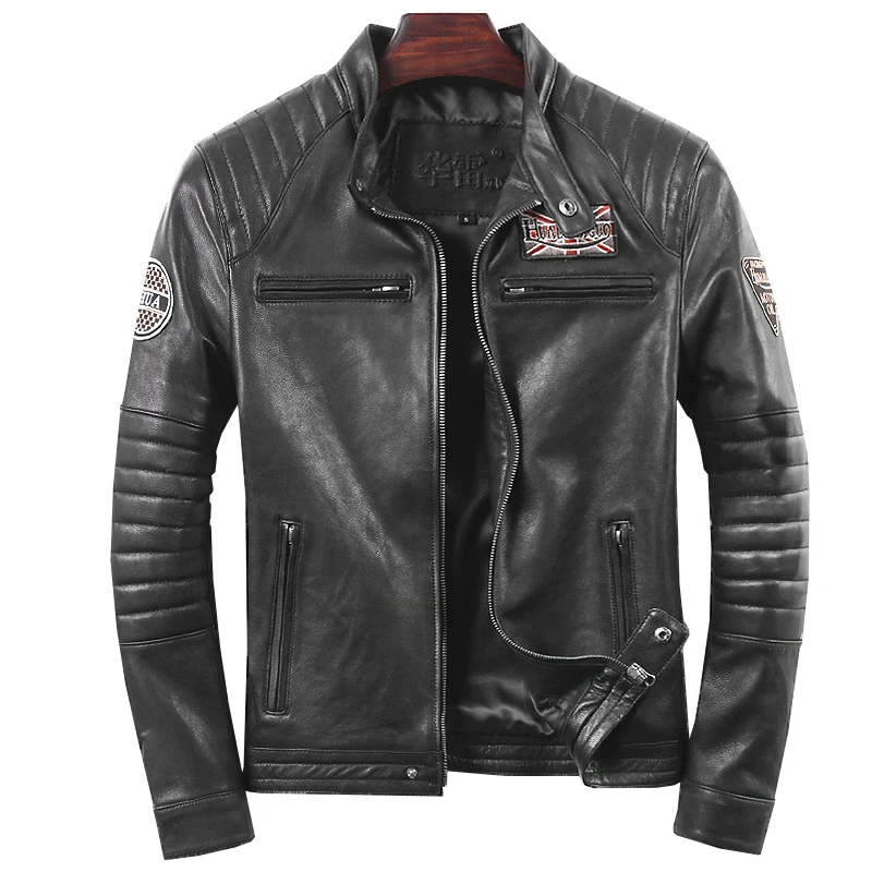 

YOLANFAIRY Geniune Leather Jacket Men Sheepskin Leather Jacket Short Slim Motocycle Spring Autumn Jaqueta De Couro HL-019 MF113