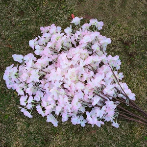 6 шт., искусственные цветы, искусственные цветы сакуры, букеты с тремя ветвями - Цвет: 6pcs light pink