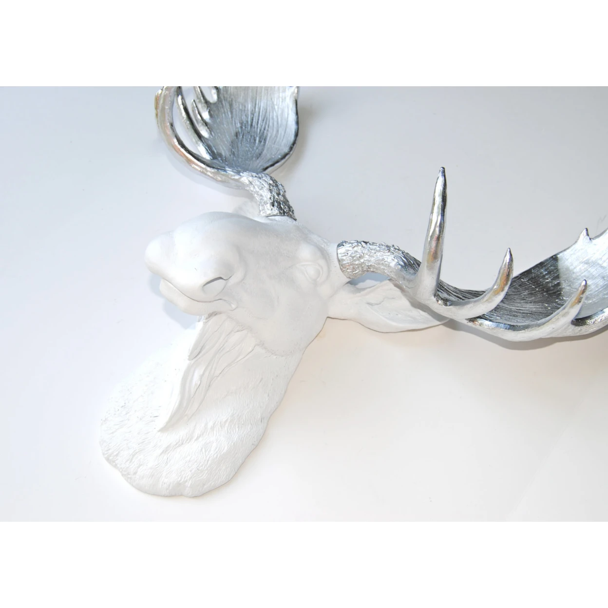 White Moose Head - Metallic Silver Antlers  - Faux Taxidermy Moose M0110 (1)
