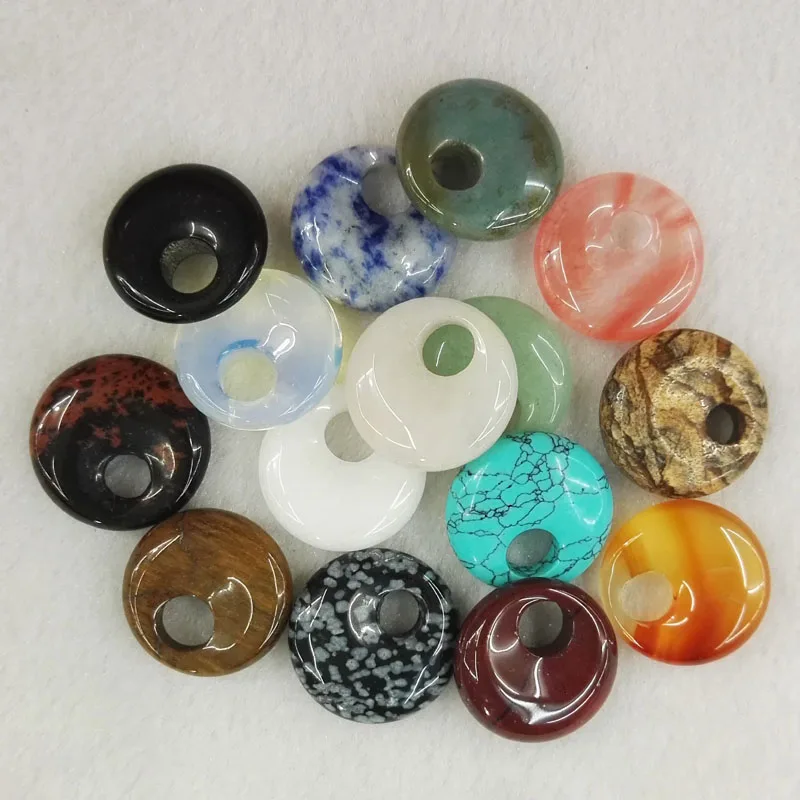 Wholesale 30pcs//lot Assorted natural Stone gogo donut charm Pendants beads 18mm