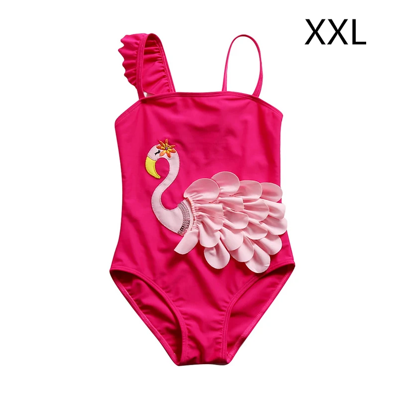PK-XXL Цельный купальник для маленьких детей; купальник с оборками и принтом фламинго для девочек; детский летний пляжный купальник с рисунком; бикини для девочек - Цвет: PK-XXL