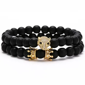 

Woman For Men 6mm Leopard Bracelet Set Charms Jewelry Stone Bracelets Bangles Pulseira Masculina For Women Hademade New