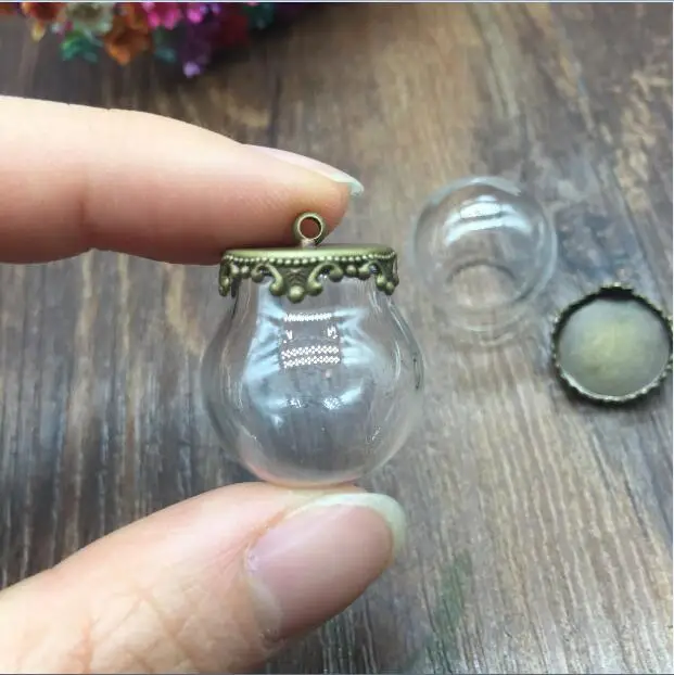 

5sets 20*15mm Glass globe with bronze jewelry findings glass vial pendant wishing bottle dome cover necklace pendant charms