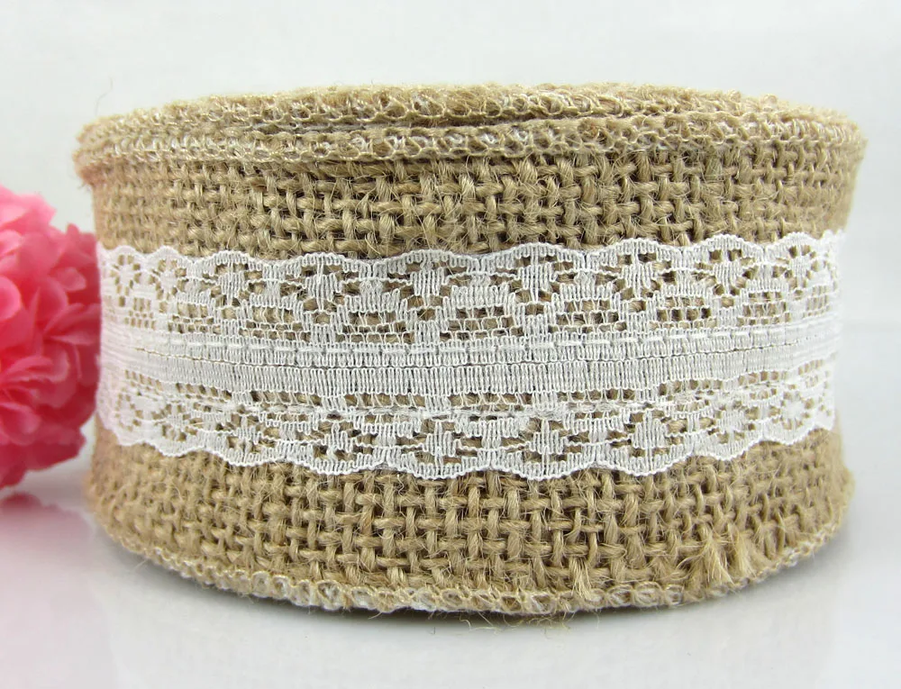 Free shipping 1 Roll 5 yards Natural Jute Burlap Ribbon Lace Trim Tape