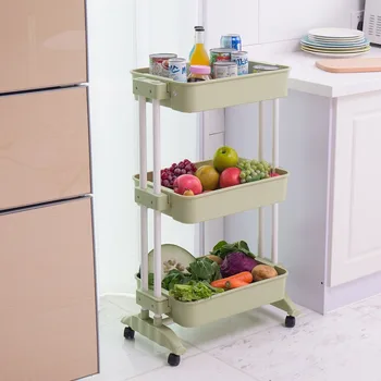 

3 Tiers Storage Rack Kitchen Trolley Cart Rolling With Wheels Kitchen Bathroom Storage Cart DQ1513