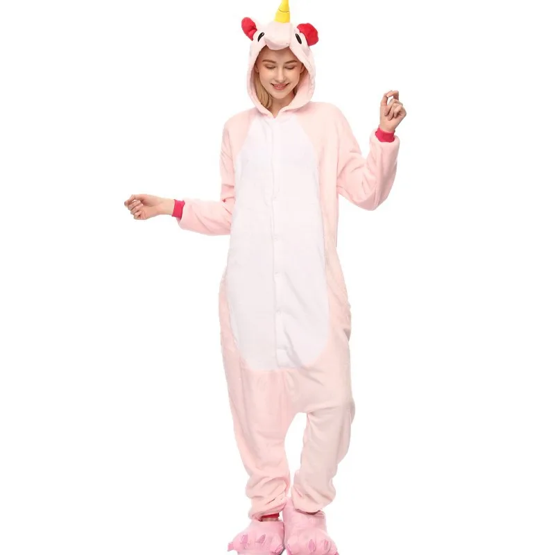 Фланелевые взрослые пижамы с животными мультфильм пижамы unicornio косплей с капюшоном женские мужские зимние унисекс Домашняя одежда