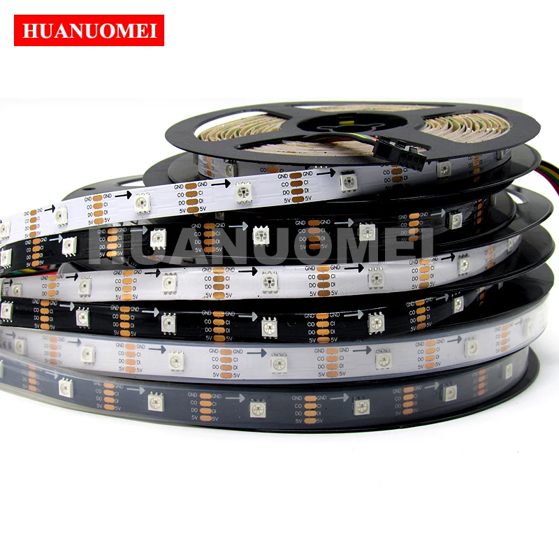 

5M 30LEDs/pixels/m APA107(similar APA102)Smart LED Pixel Strip Light 5050 SMD Digital TV Tape 5V White/Black PCB IP20/IP65/IP67