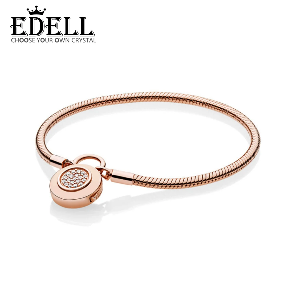 

EDELL 100% 925 Sterling Silver Authentic 587757CZ Rose Gold SHINE MOMENTS SMOOTH Charm Bracelet Original Women Jewelry