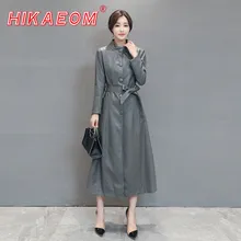 Новые Модные осенние куртки из искусственной кожи с поясом в уличном стиле; большие размеры; женская верхняя одежда; Тренч; куртка с поясом