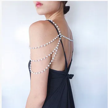 

Fashion elegant Tassel multilayer tassel chain pearl statement necklace women trendy shoulder chain bridal jewelry