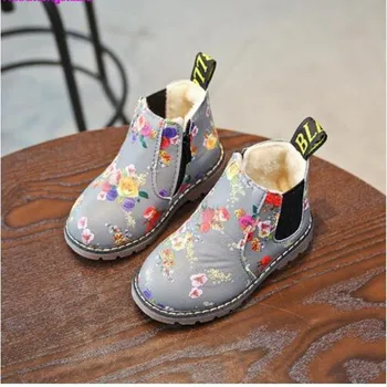 

Autumn Winter Martin Boots For Girls Black/Girls Fashion Boys Boots Children's Kids Leather Shoes Waterproof Flat