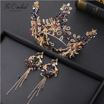 

PEORCHID Barette Cheveux Strass Bridal Tiara Flower Bride Crowns Wedding Hair Accessories European Evening Hair Jewelry