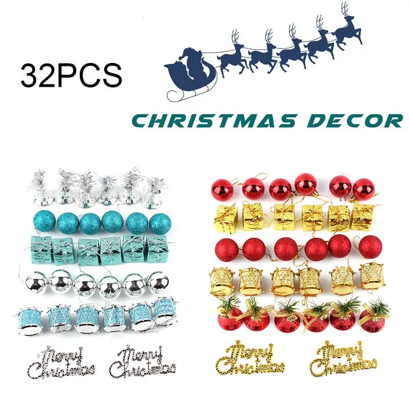 

2018 32PCS Lake Blue Silver Color Hanging Pendant Christmas Tree Ornament Festival Party Home Decor