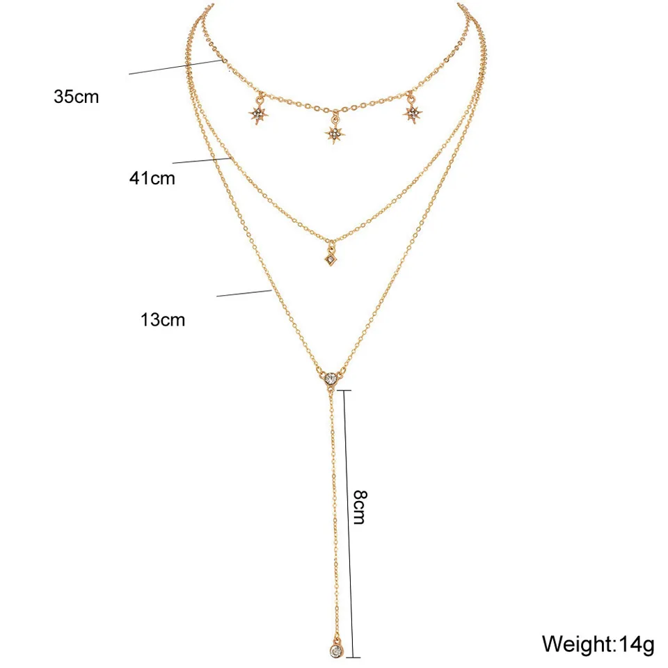 Многослойный золотой цвет звено цепи колье ожерелье для женщин Кристалл Солнце звезда массивное ожерелье в виде амулета девушки ювелирные изделия в стиле "Бохо" Подарки - Окраска металла: Gold