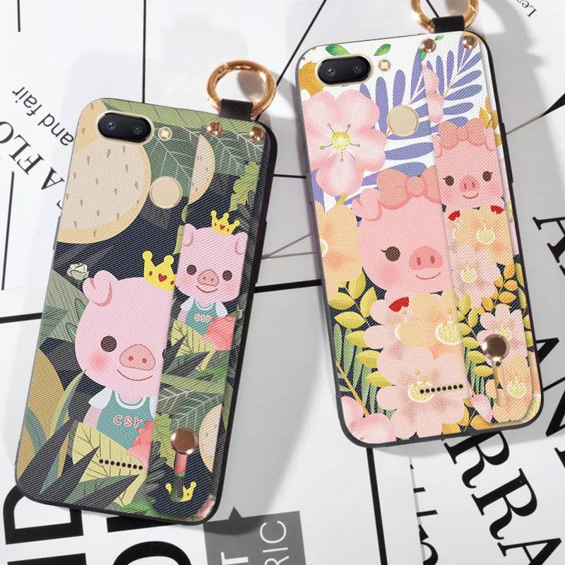 

Cute Wrist Strap Phone Cases For Xiaomi Redmi Note 5 Pro / S2 pig Scrub case For Redmi Note 6 7 Pro animal silicone Cover