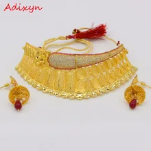 Adixyn классический красный корунд ожерелье/серьги ювелирный набор золотого цвета кубического циркония Африканский/Эфиопский/женский свадебный аксессуар