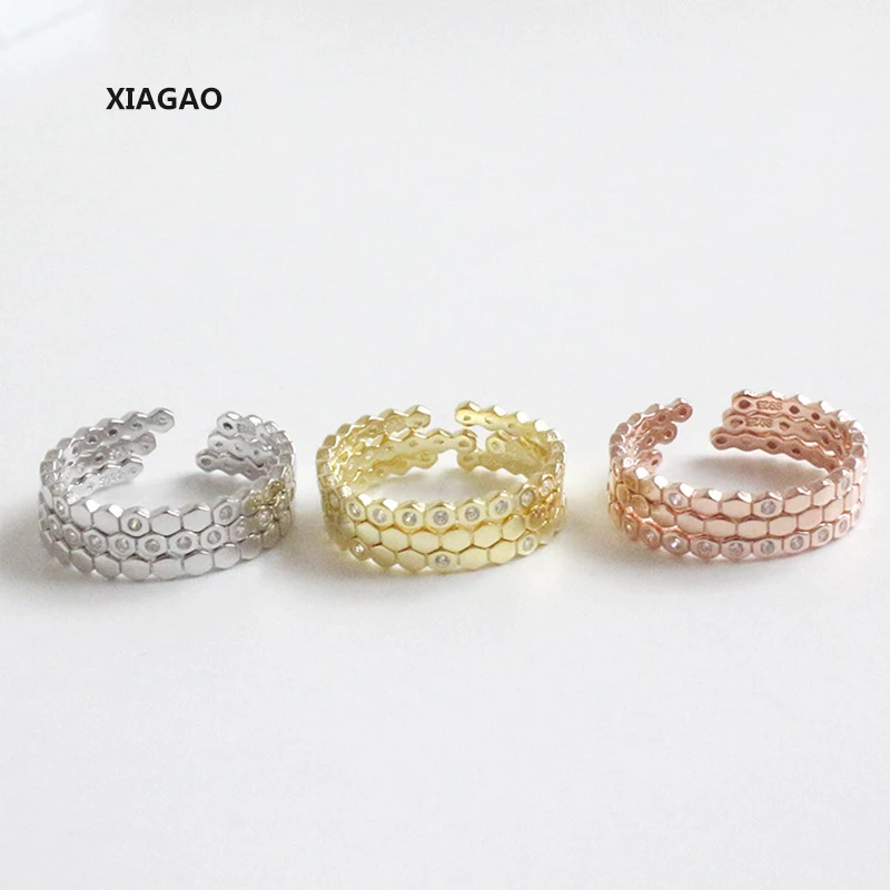 

XIAGAO 925 Sterling Silver Open Rings Three Sets Of Micro Cubic Zircon Adjustable Finger Rings Fashion Silver Jewelry CNR039