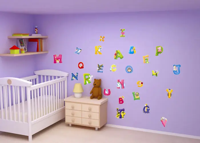 DIY A-Z алфавит и Животные Рисунок-Наклейка на стену ПВХ наклейки Дети декорация для детской комнаты