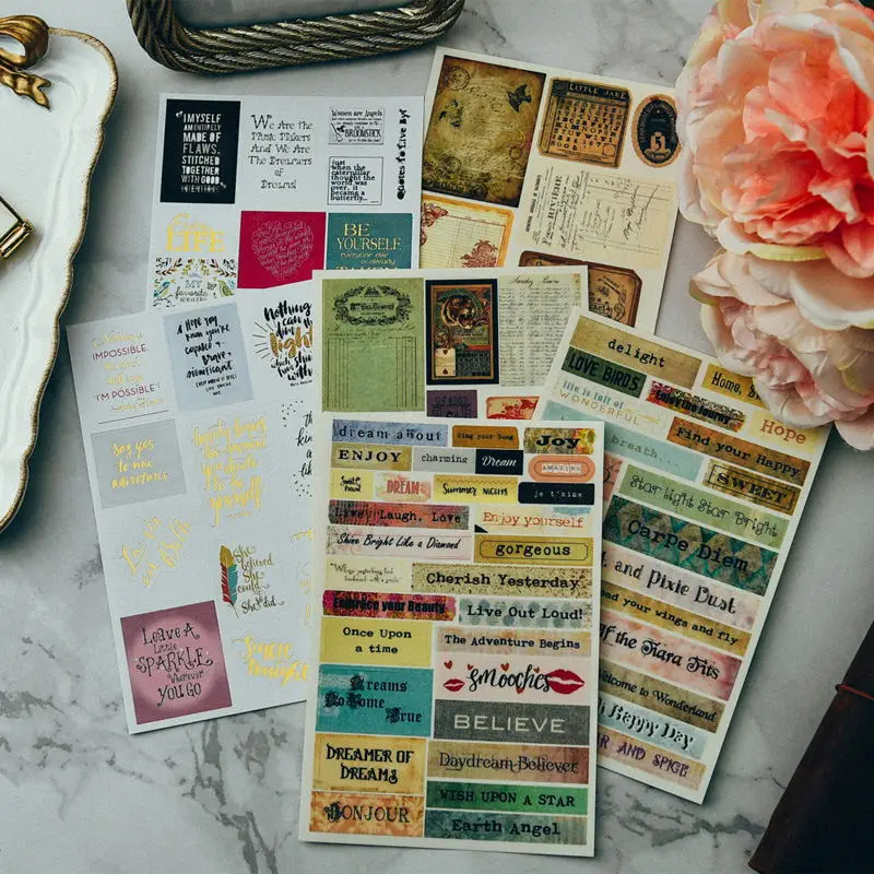 vyutxa vintage style stickers set for scrapbooking happy