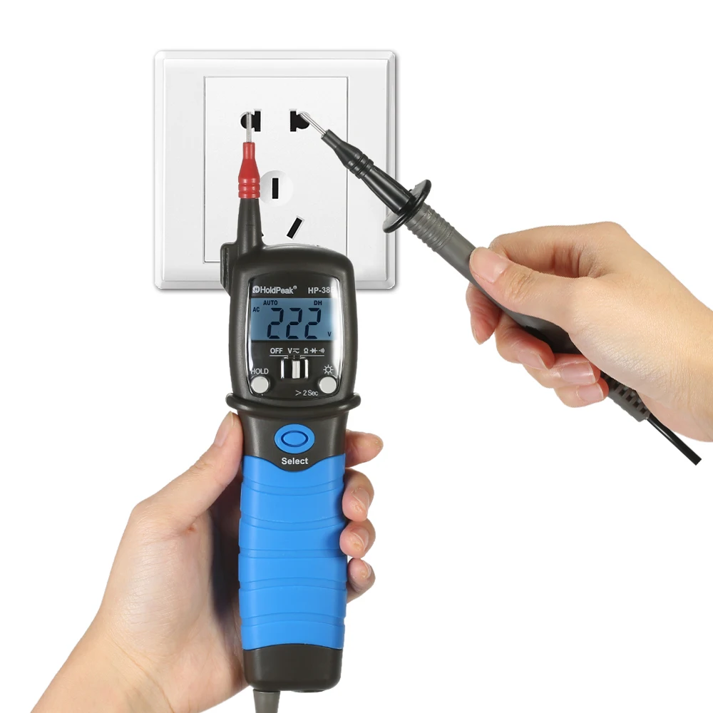 

HoldPeak Handheld Backlight LCD Display Pen Type Digital Multimeter DC/AC Voltage Meter Resistance Diode Continuity Tester