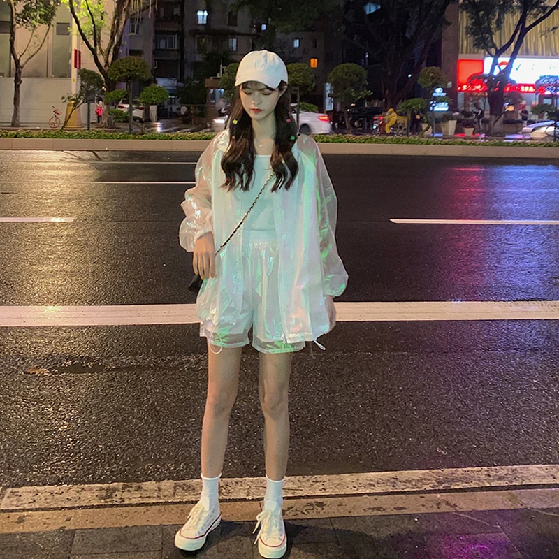 Korobov Harajuku уличная одежда сетчатый топ + шорты комплект из 2 предметов женская на