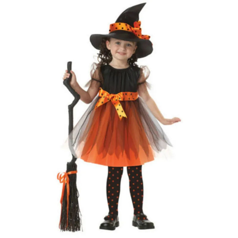 

Halloween Children Kids Girls Witch Costume Tutu Tulle Fancy Dress Set pudcoco Halloween kid girl cosply show dress set