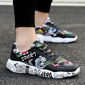

Rommedal couple sneakers women men lace up graffiti flats outdoor walk casual shoes air mesh non-slip skate footwear wholesale