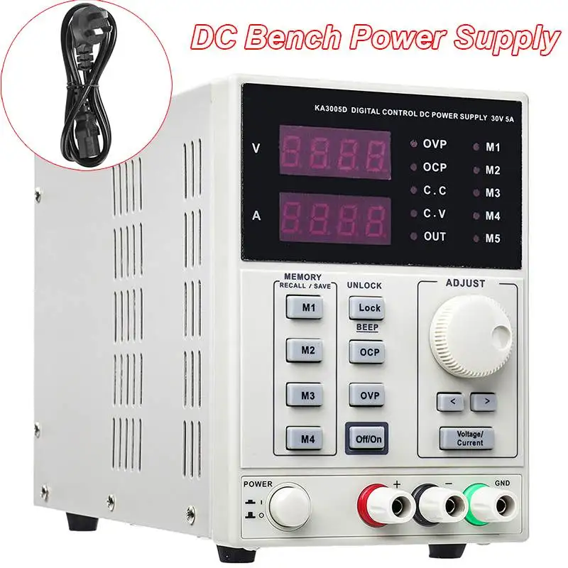 

Laboratory DC Bench Power Supply Variable Benchtop 4 Memory Spaces 0-30V 0-5A LCD Display Accurate Bench Power Supply Machine