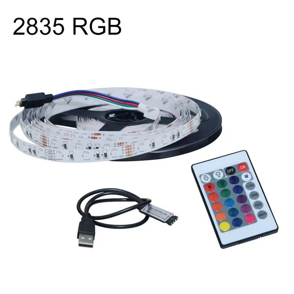 Светодиодная лента с питанием от USB, 5 В, RGB, светильник 60 светодиодный, s/m, 2835 SMD, неводостойкая лента для ТВ, фона, кухонных светильников 0,5, 1, 2, 3, 4, 5 м - Испускаемый цвет: RGB 24key remote