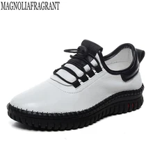 Весна Женские кроссовки ручной работы Пояса из натуральной кожи обувь на плоской подошве женские кожаные на шнуровке водонепроницаемые Мокасины обувь на плоской подошве с округлым мысом Мокасины K225