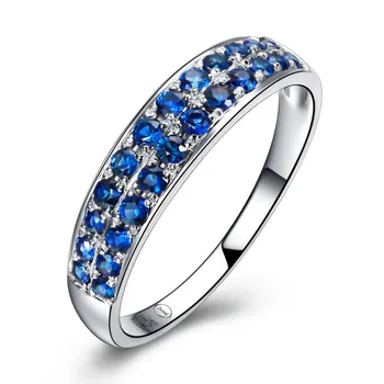 

Luxury&Classic Design GVBORI 18K White Gold&100% Natural Gemstone Ring Jewelry double row small sapphire ring
