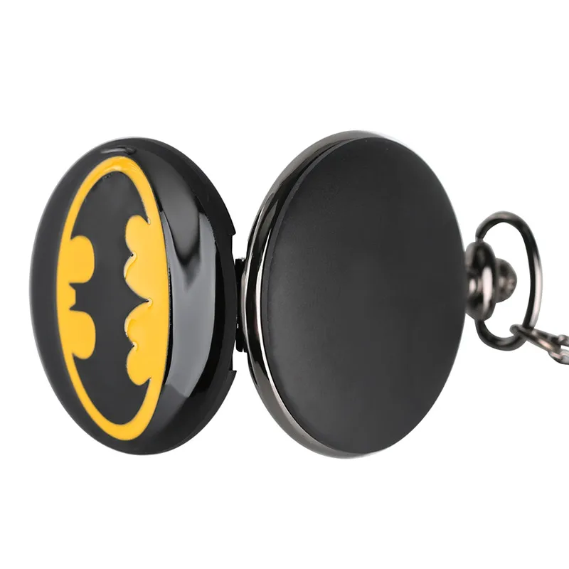 Fashion Black Batman Pocket Watch Quartz Necklace Chain Full Hunter Steampunk Pendant Gift For Kids Men 4