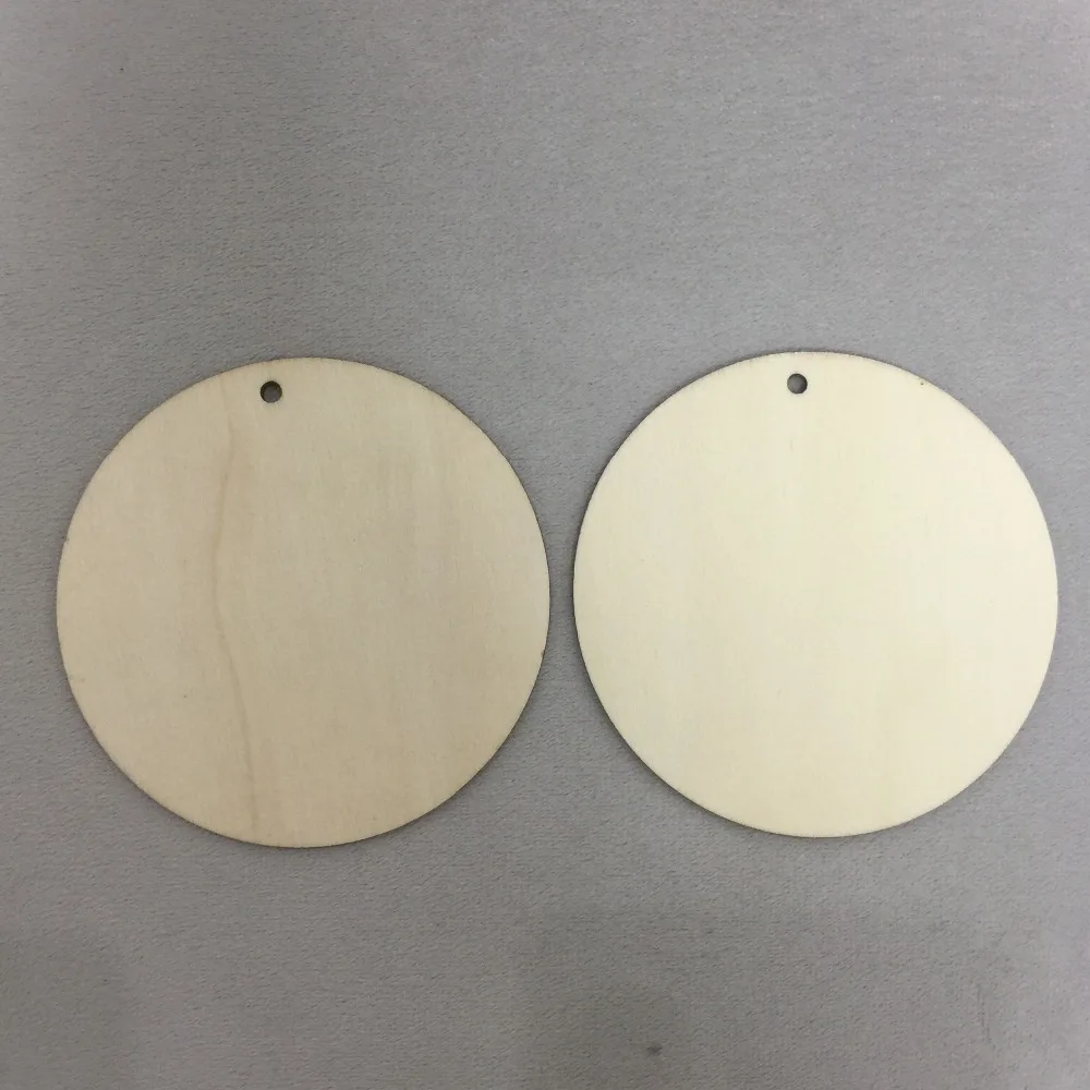  set of 50 wooden 4 inch circles unfinished wood circle blank cut out with hole blank hanging decorations (2)