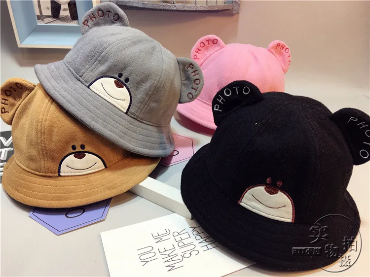 2018 Autumn And Winter Cute Little Bear Smiley Face Baby Fisherman Hat Boys And Girls Basin Cap ACC07 (4)