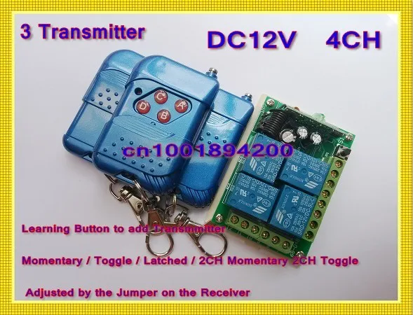 

DC12V 4CH Wireless Receiver 3 Transmitter RF Keyless Switch Light Lamp LED SMD Remote Control ON OFF Switch 315/433.92