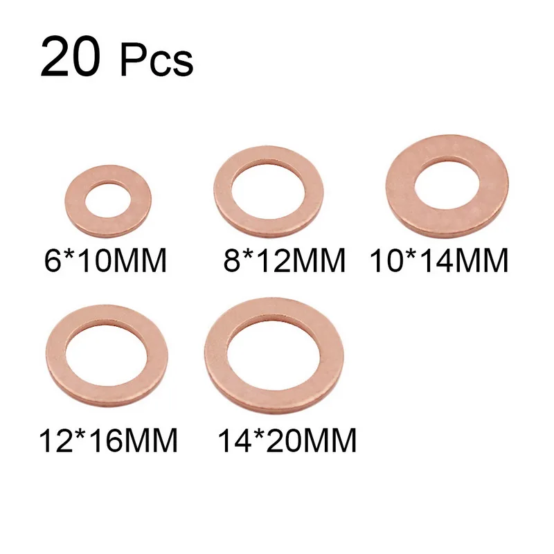 

20Pcs Solid Copper Washer Flat Ring Gasket Sump Plug Oil For Boat Crush Gasket Seal Fittings Fastener Hardware Tool Accessories
